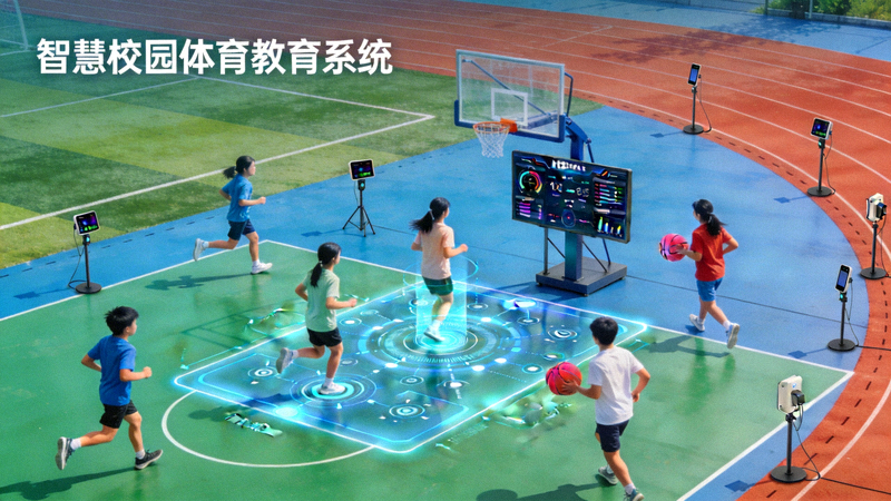 智慧校园体育教育系统应用场景 - 学生在智能操场运动